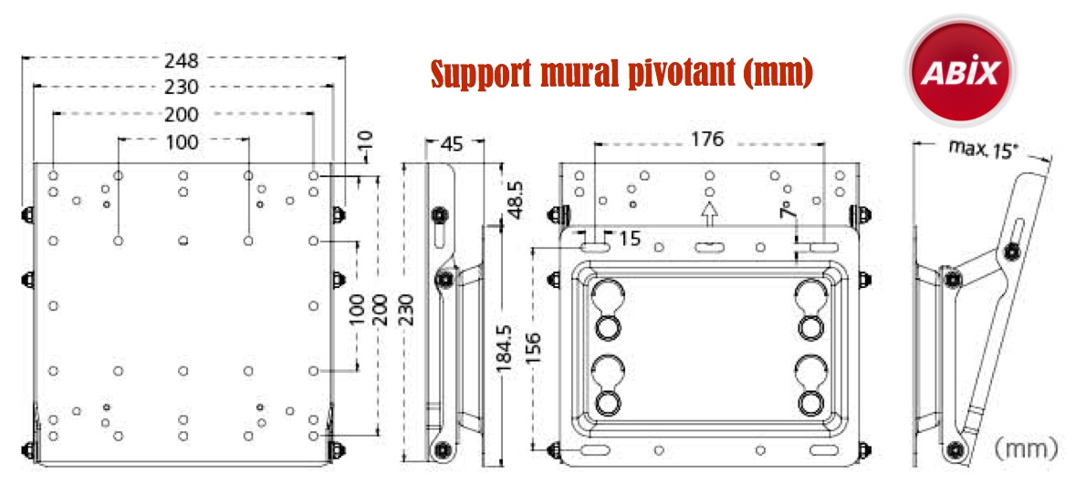 support mural pivotant LCD / Plasma 222 pouces à 45 pouces